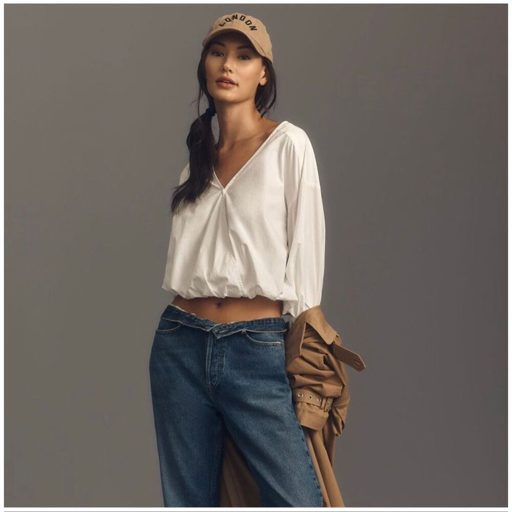 Anthropologie Crossover Bubble Hem Blouse